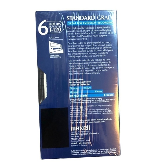 Maxell Standard Grade 5PK VHS Video Cassettes 6 HoursT-120 Sealed - Picture 4 of 4
